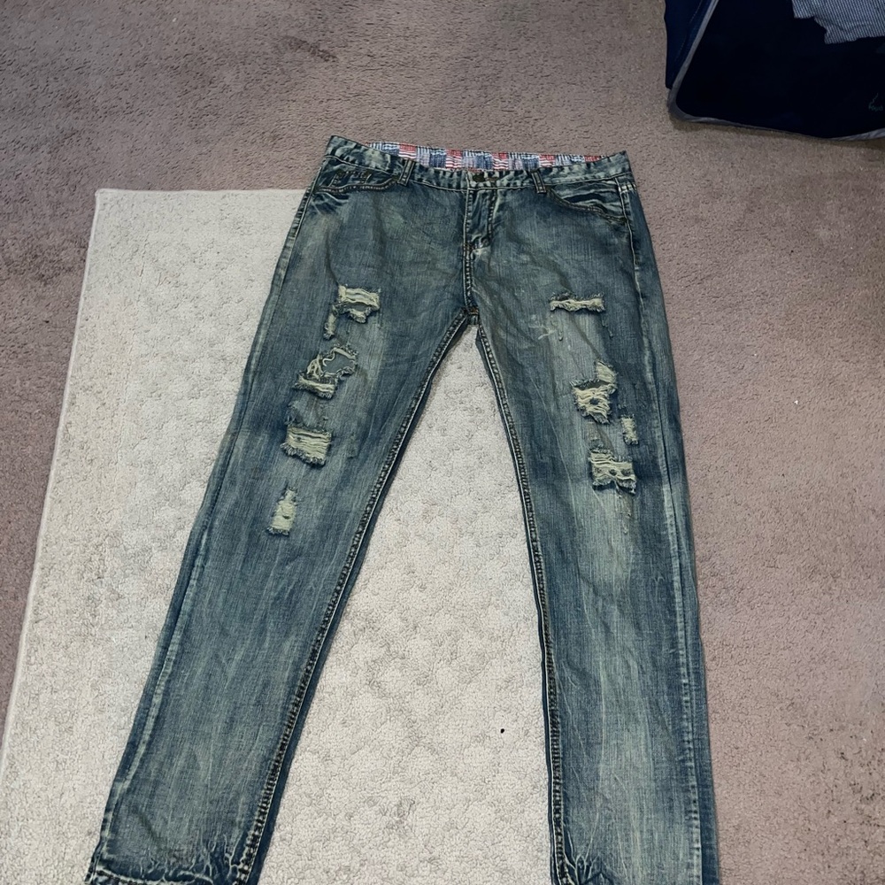 Men's Distressed Blue Jeans